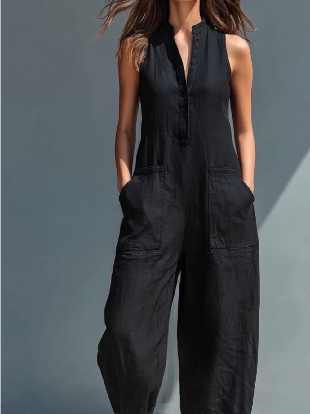 Women’s Sleeveless Black Linen Jumpsuit